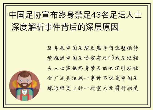 中国足协宣布终身禁足43名足坛人士 深度解析事件背后的深层原因 中国足协宣布终身禁足43名足坛人士 深度解析事件背后的深层原因
